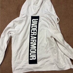 Under Armour White Hoodie with Vertical Black Logo